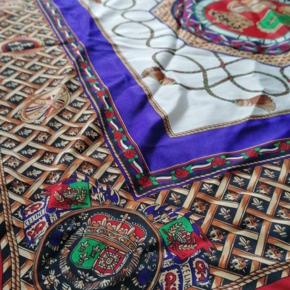 Hermes Multicolor Silk Scarf with Red, Purple, Green and Gold Motif - Picture 5 of 10